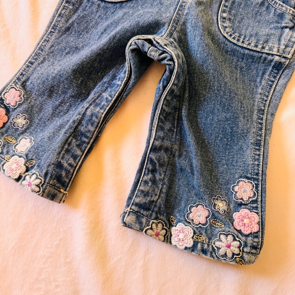 Vintage Carters baby little girl embroidered floral denim overalls jeans - Picture 2 of 4